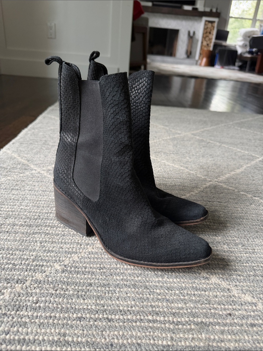 Free People Black Suede Chelsea Booties with Stacked Heel